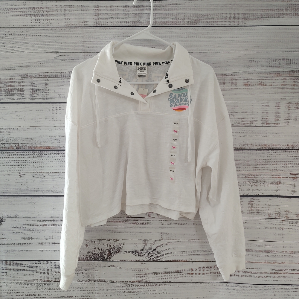 PINK Victoria’s Secret Sand Waves Sunrays Cropped Pullover Medium NWT